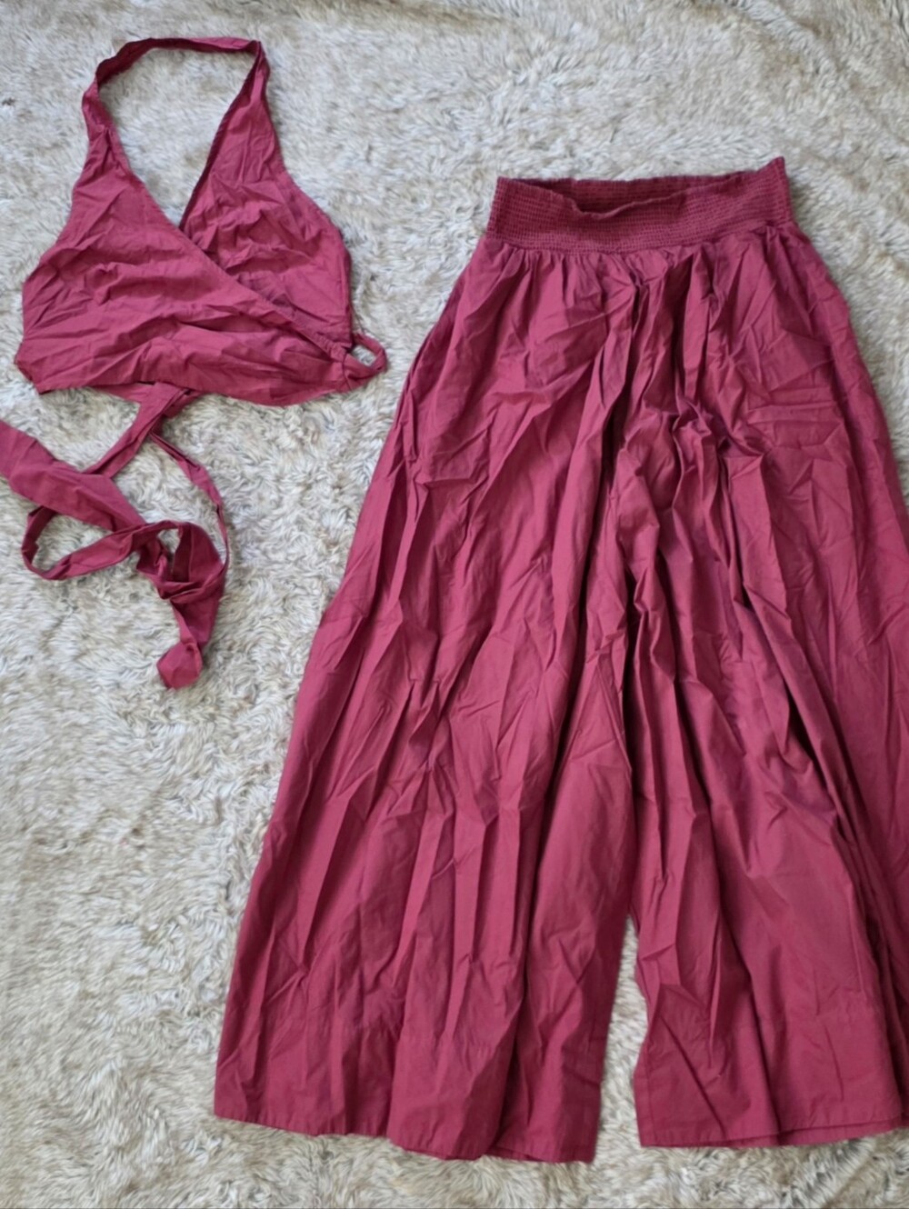 Free People Oasis Wrap Set Two-Piece Terracotta Red Crop Top & Pants Large